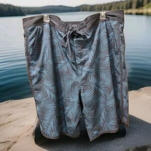 Wave Zone Mens 42 Blue Fern Print Lined Board Short‎ Swim Trunks Zip Back Pocket